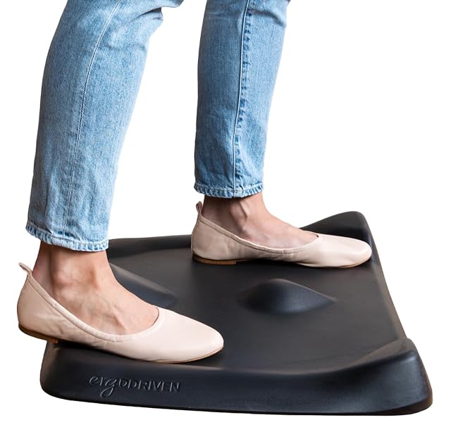 Ergodriven Topo Mini contoured black standing mat with a sculpted surface