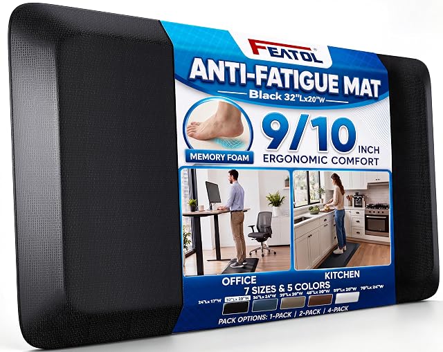 FEATOL thick memory foam standing mat with a leather-look top and bevelled edges