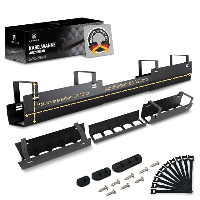 2GOODz extendable steel cable management tray mounted under a desk