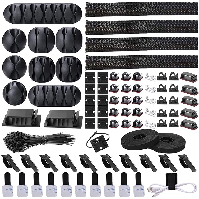 N NOROCME cable management kit with sleeves, clips and ties laid out