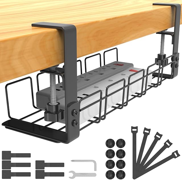 SURFOU black under-desk cable management tray