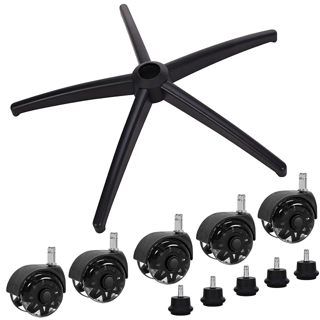 Frassie metal chair base with five casters and a set of bell glides