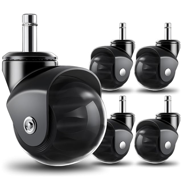 Five RidRed black rollerblade office chair casters with steel frames