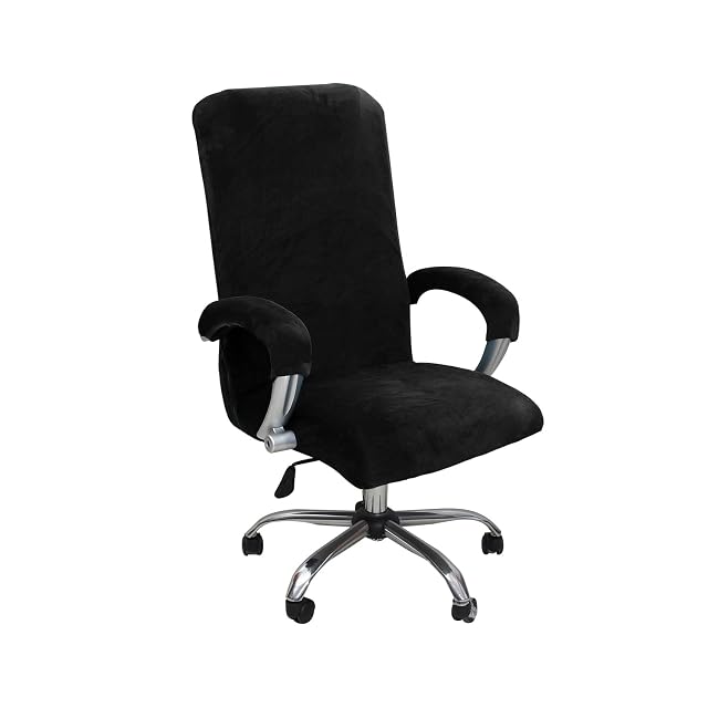 GOWT black velvet plush chair cover with matching armrest covers fitted to an office chair