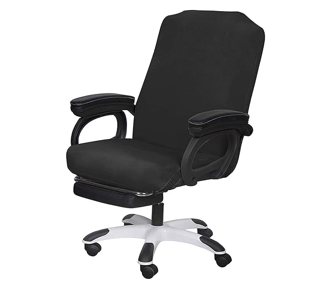 SARAFLORA black chair cover fitted over a high-back office chair