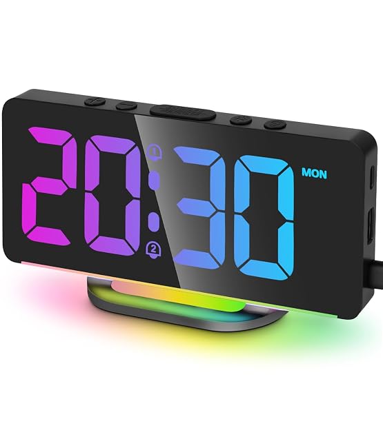 Goxiry RGB LED mirror alarm clock with colour display