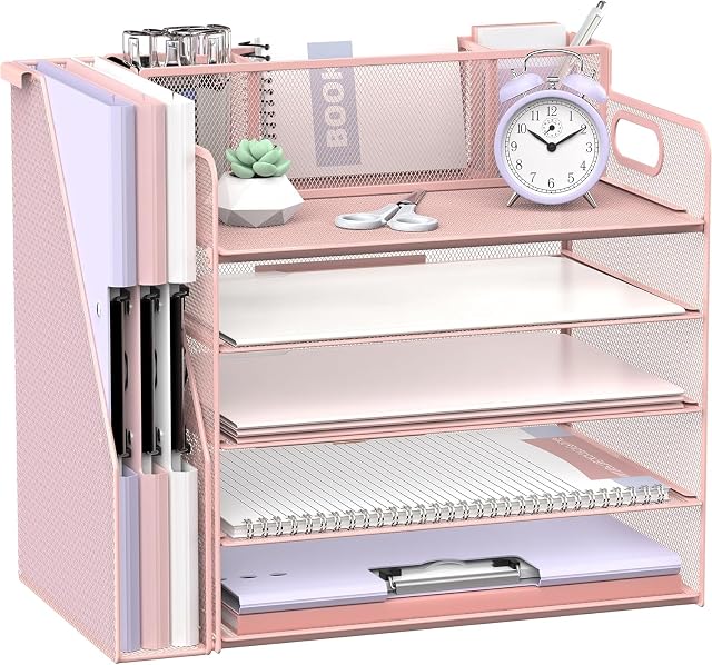 SUPTIDY multi-tier desk organizer with paper trays and pen holders