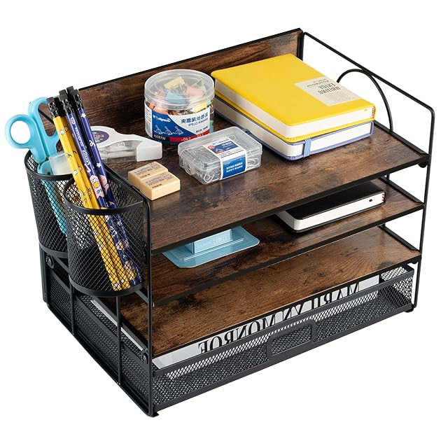 ZNMYDMT wood and metal 4-tier desk organizer