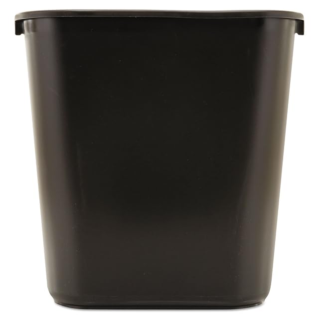 Rubbermaid black deskside wastebasket beside a desk