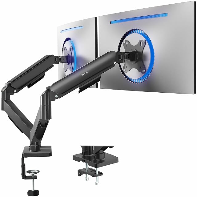 VIVO black articulating dual monitor mount with two screens
