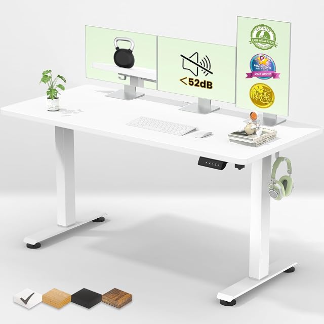 Veken 55 inch white electric standing desk raised to standing height