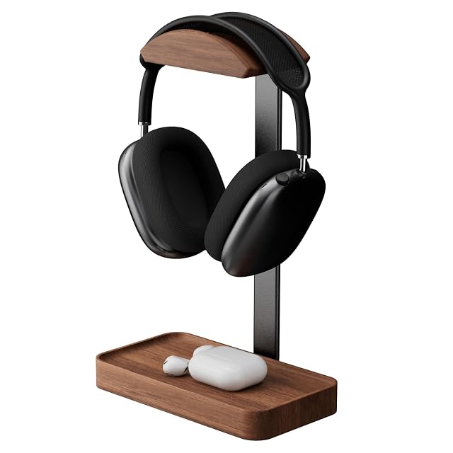 muso wood solid walnut headset stand with a headset