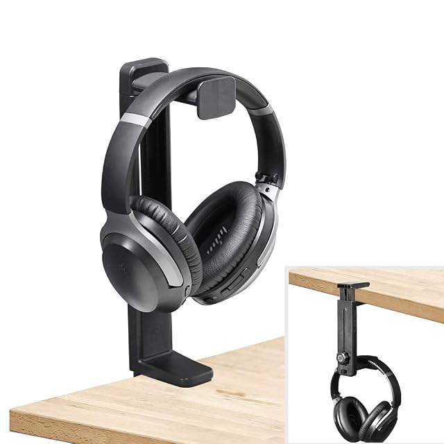 NEETTO HS906 headset holder clamped to a desk edge with a headset hanging below