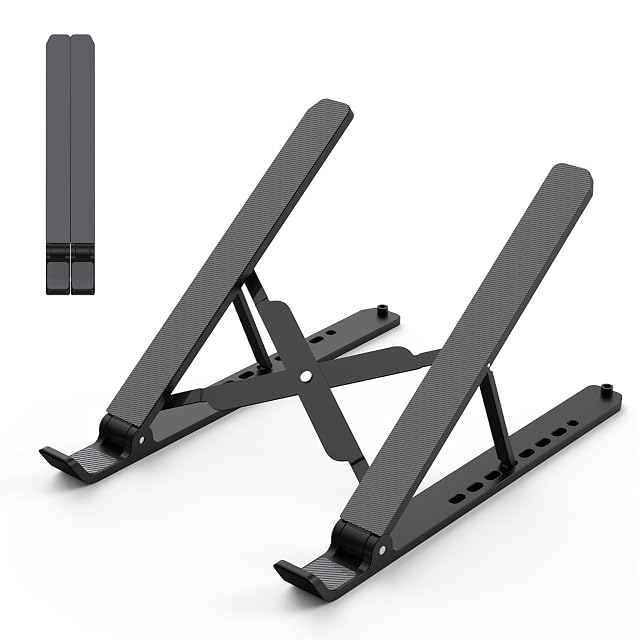 Tonmom foldable aluminium laptop stand raising a laptop screen
