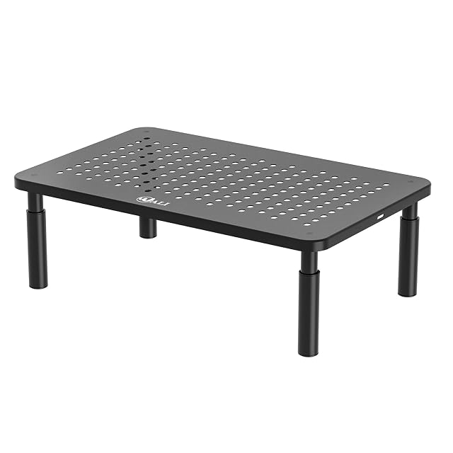 WALI ventilated metal monitor riser raising a flat screen above a desk