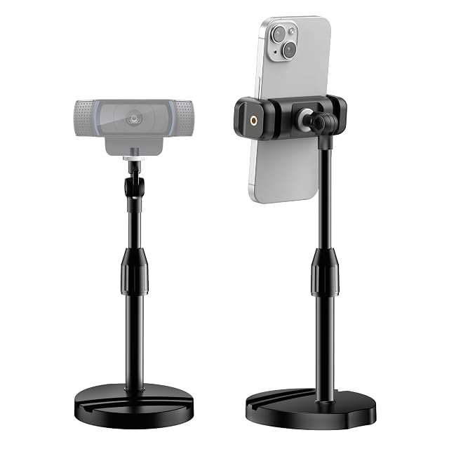 InnoGear telescopic webcam stand with a phone held in portrait on a desk