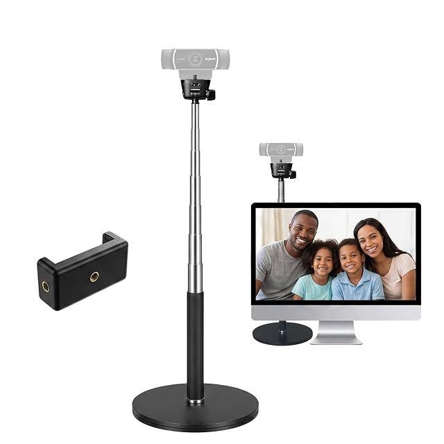 LenTok telescopic webcam stand with a weighted base and a swivel ball head