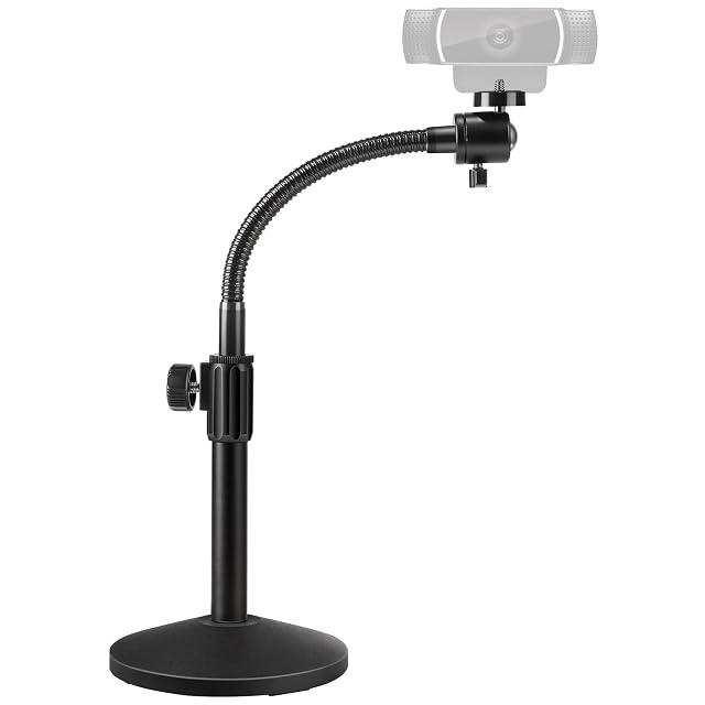 Puroma webcam stand with its metal base, gooseneck arm and tripod head