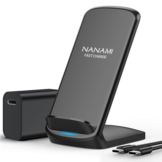 NANAMI wireless charging stand holding a phone upright